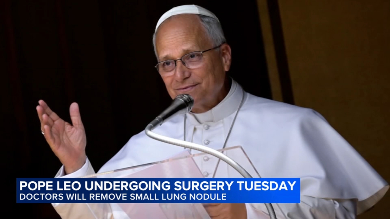 Pope Leo heads to hospital ahead of surgery to remove lung nodule

       — ABC 7 Bay Area, Menlo Park Health news